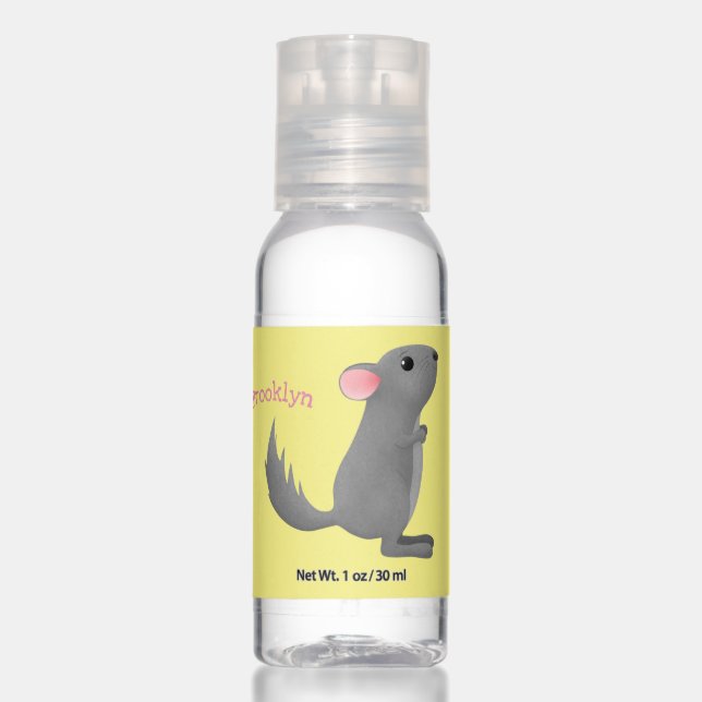 Cute grey chinchilla cartoon illustration  hand sanitizer (Front)