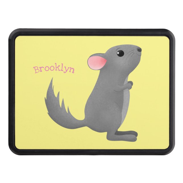 Cute grey chinchilla cartoon illustration  hitch cover (Front)