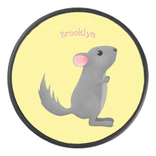 Cute grey chinchilla cartoon illustration  hockey puck