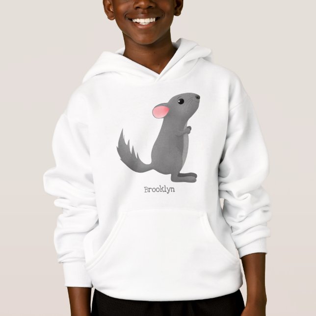Cute grey chinchilla cartoon illustration  hoodie (Front)