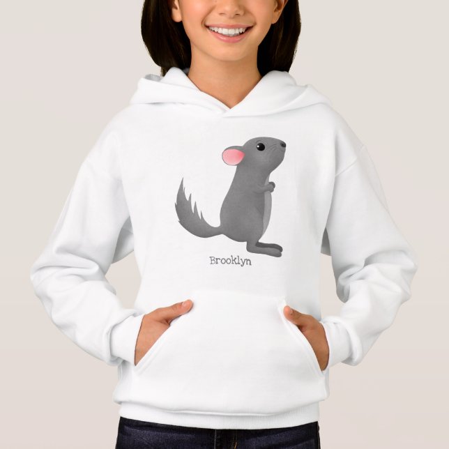 Cute grey chinchilla cartoon illustration hoodie (Front)