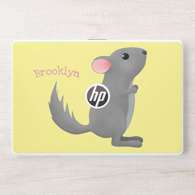 Cute grey chinchilla cartoon illustration HP laptop skin (Front)