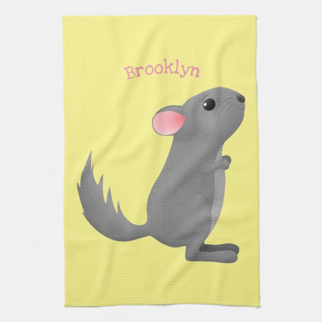 Cute grey chinchilla cartoon illustration  kitchen towel (Vertical)