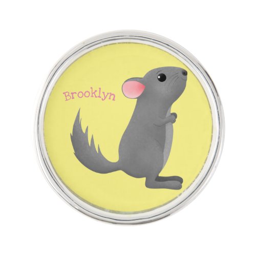 Cute grey chinchilla cartoon illustration  lapel pin