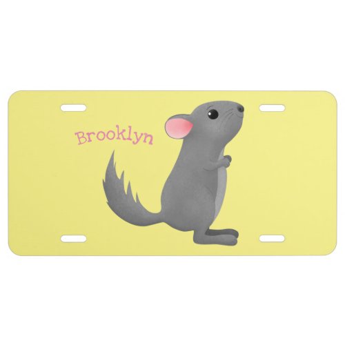 Cute grey chinchilla cartoon illustration license plate