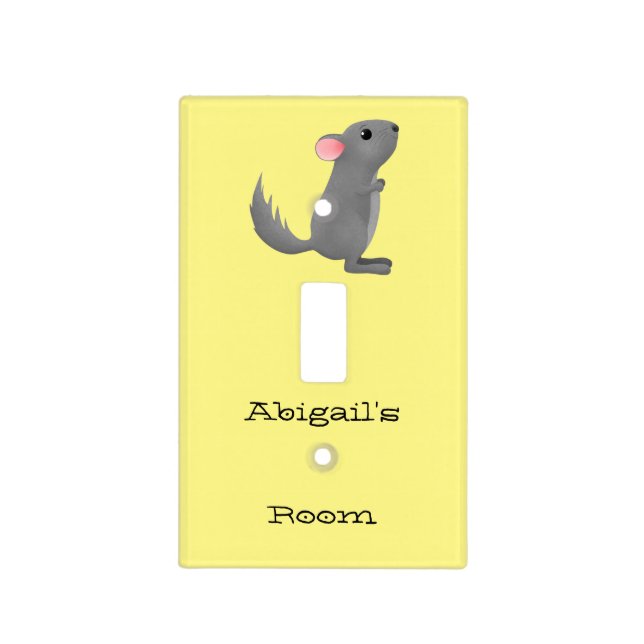 Cute grey chinchilla cartoon illustration  light switch cover (Front)