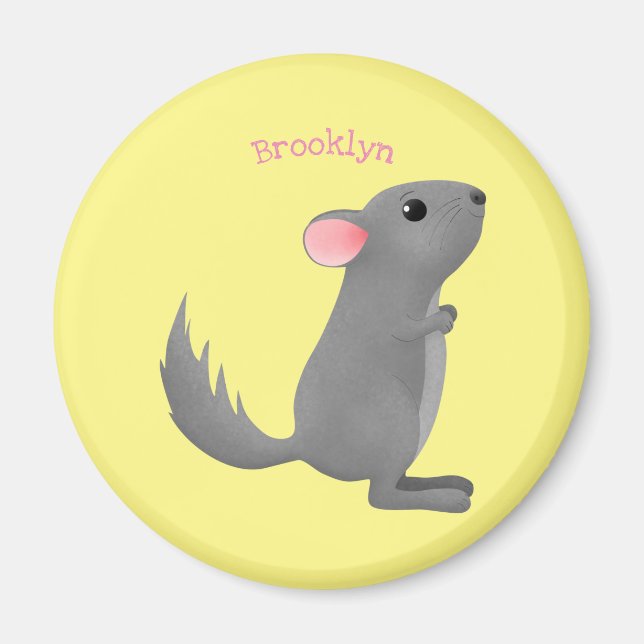 Cute grey chinchilla cartoon illustration  magnet (Front)