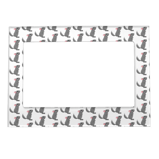 Cute grey chinchilla cartoon illustration magnetic frame (Front)