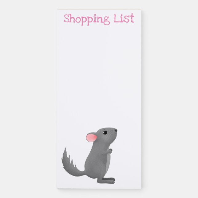 Cute grey chinchilla cartoon illustration magnetic notepad (Front)