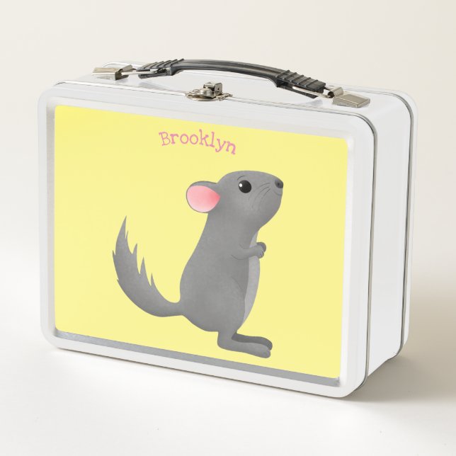 Cute grey chinchilla cartoon illustration  metal lunch box (Front)