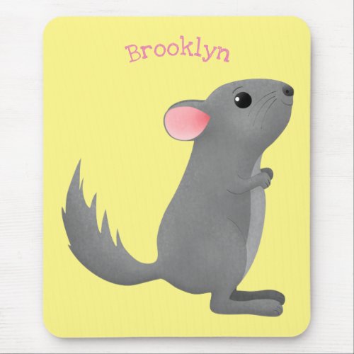 Cute grey chinchilla cartoon illustration mouse pad