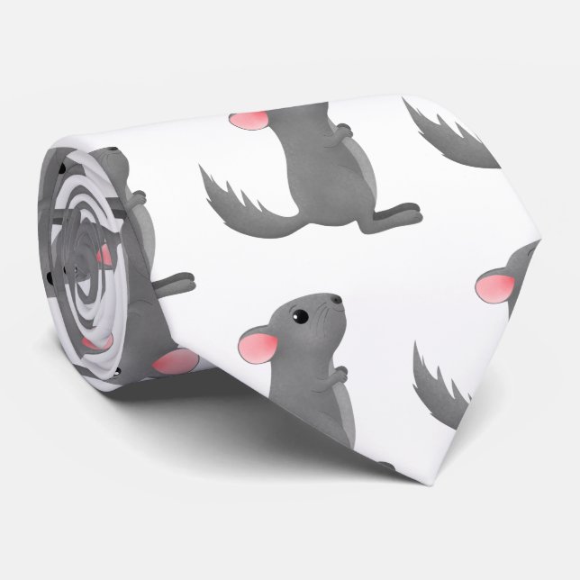 Cute grey chinchilla cartoon illustration neck tie (Rolled)