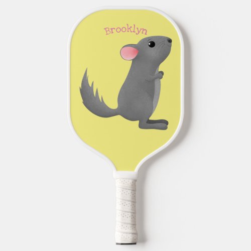Cute grey chinchilla cartoon illustration pickleball paddle