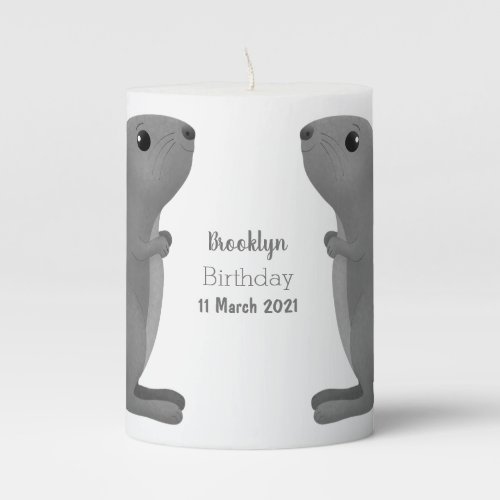 Cute grey chinchilla cartoon illustration  pillar candle