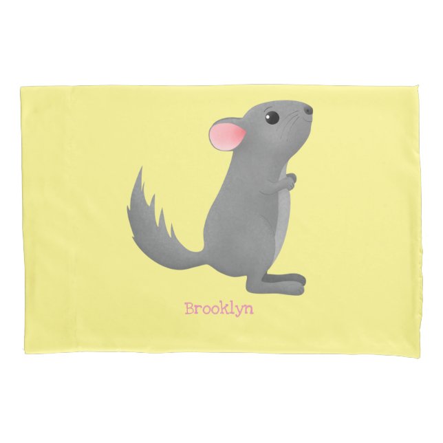 Cute grey chinchilla cartoon illustration pillow case (Front)