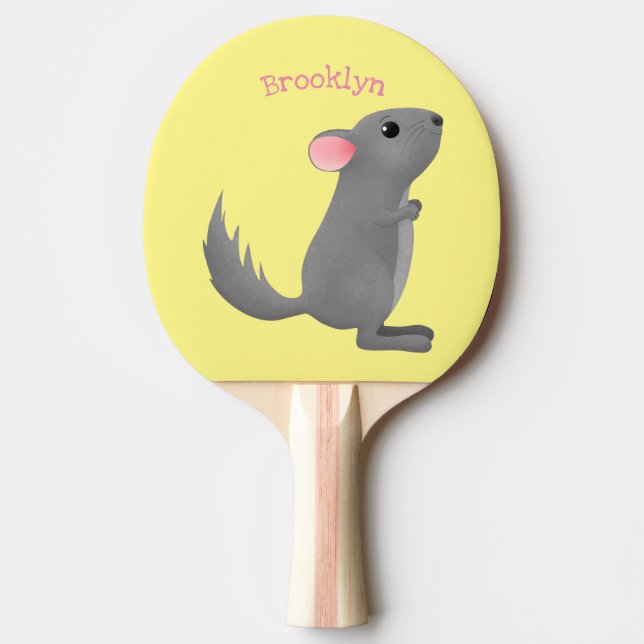 Cute grey chinchilla cartoon illustration ping pong paddle (Front)