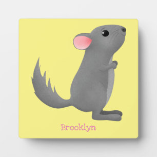Cute grey chinchilla cartoon illustration plaque