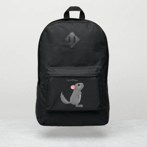 Cute grey chinchilla cartoon illustration  port authority backpack