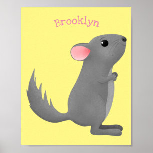 Cute grey chinchilla cartoon illustration poster