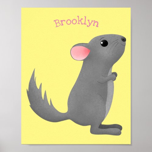 Cute grey chinchilla cartoon illustration  poster