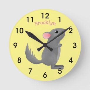 Cute grey chinchilla cartoon illustration round clock