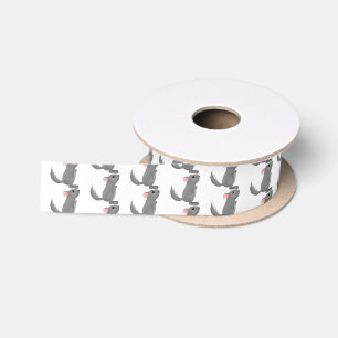 Cute grey chinchilla cartoon illustration satin ribbon