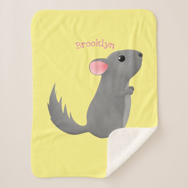Cute grey chinchilla cartoon illustration sherpa blanket (Front)