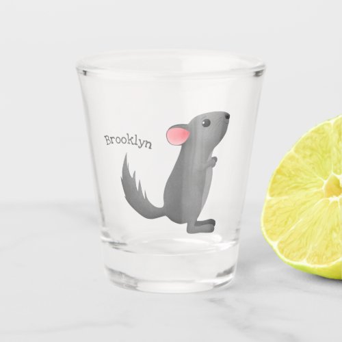 Cute grey chinchilla cartoon illustration shot glass