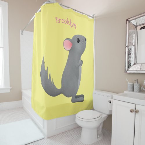 Cute grey chinchilla cartoon illustration  shower curtain