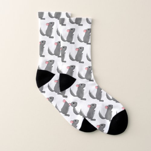 Cute grey chinchilla cartoon illustration socks