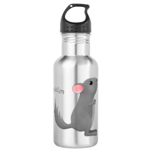 Cute grey chinchilla cartoon illustration stainless steel water bottle
