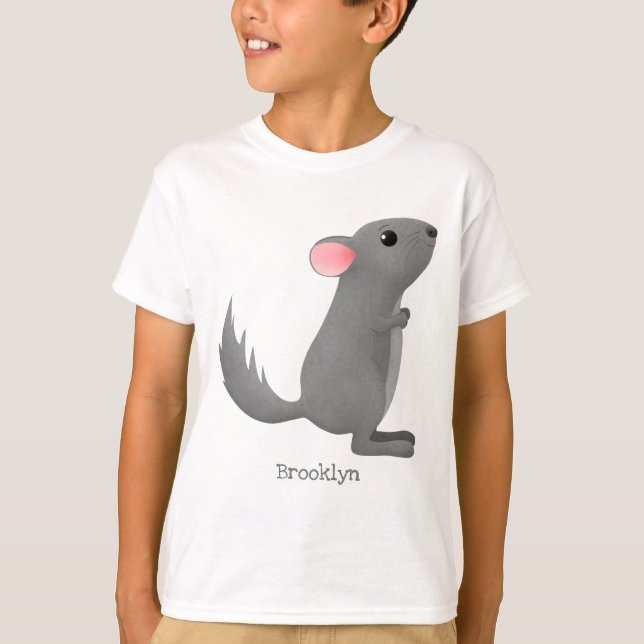 Cute grey chinchilla cartoon illustration T-Shirt (Front)