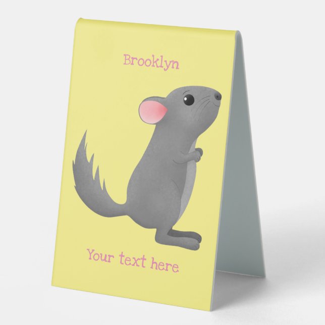 Cute grey chinchilla cartoon illustration  table tent (Front)