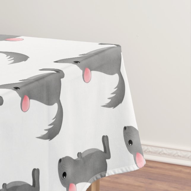 Cute grey chinchilla cartoon illustration  tablecloth (In Situ)