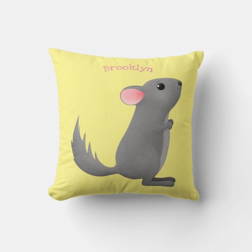 Cute grey chinchilla cartoon illustration throw pillow