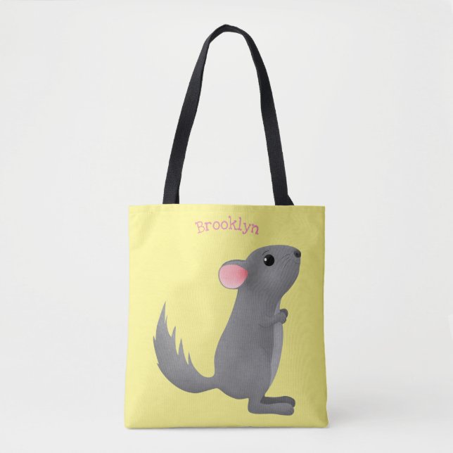 Cute grey chinchilla cartoon illustration  tote bag (Front)