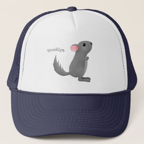 Cute grey chinchilla cartoon illustration  trucker hat