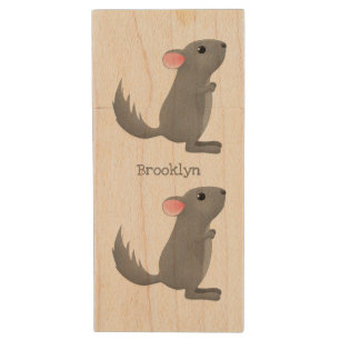 Cute grey chinchilla cartoon illustration wood flash drive