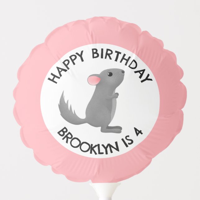 Cute grey chinchilla personalized pink birthday balloon (Front)