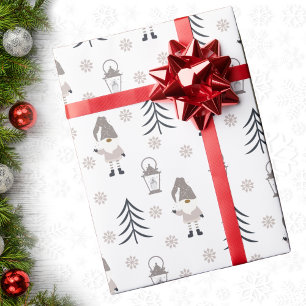 Cute Grey Christmas Gnomes Wrapping Paper