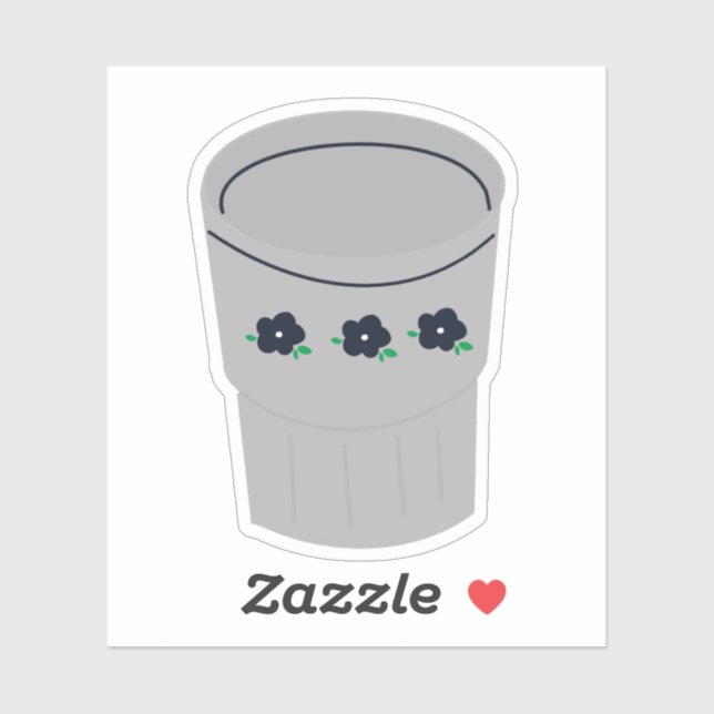 Cute Grey Cup With Flower Pattern Sticker (Sheet)