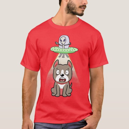 Cute grey dog is abducted by aliens T_Shirt
