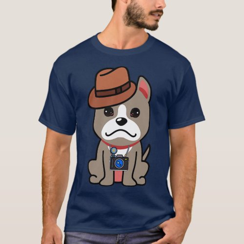 Cute grey dog is holding a camera T_Shirt