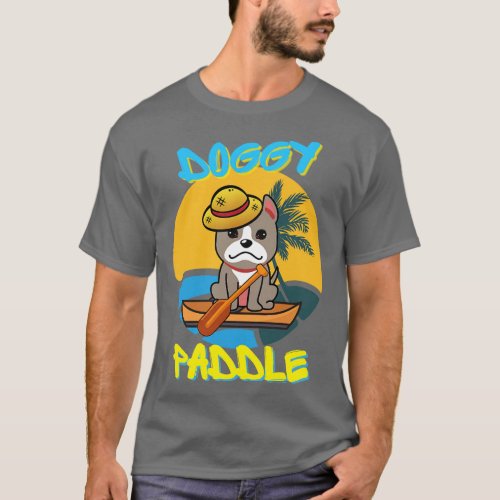 Cute grey Dog is paddling on a boat T_Shirt