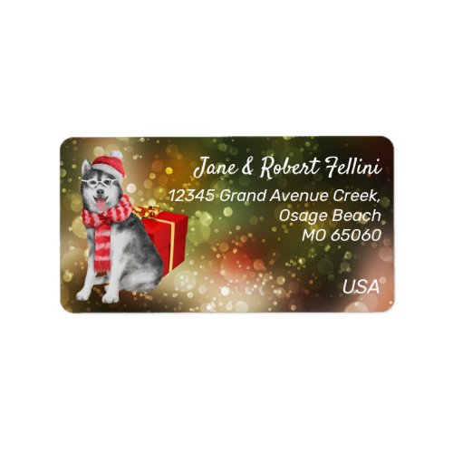 Cute grey dog red giftbox colorful festive custom label