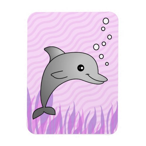 Cute Grey Dolphin Cartoon in Pink Water Magnet