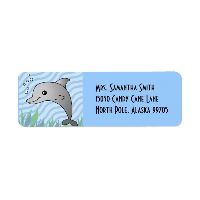 Cute Grey Dolphin in Blue Water Label (Front)