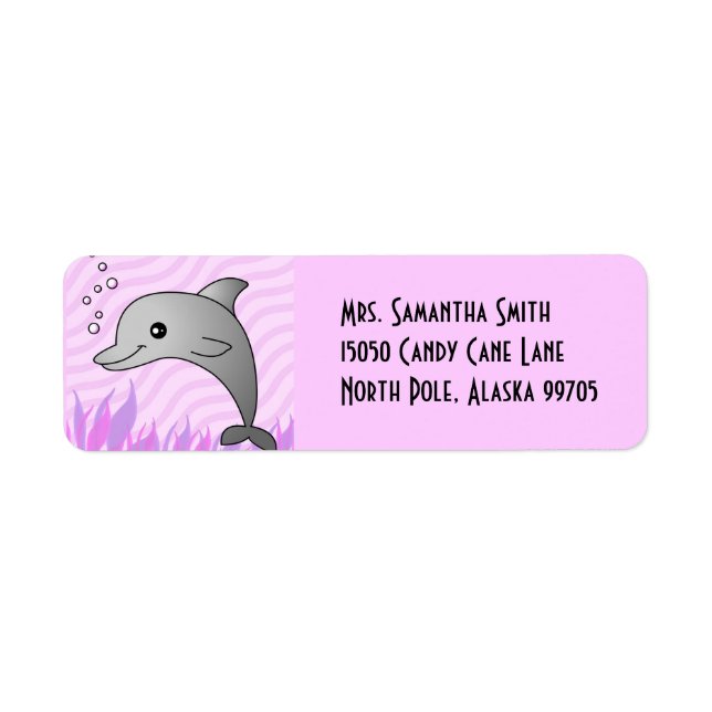 Cute Grey Dolphin in Pink Water Label (Front)