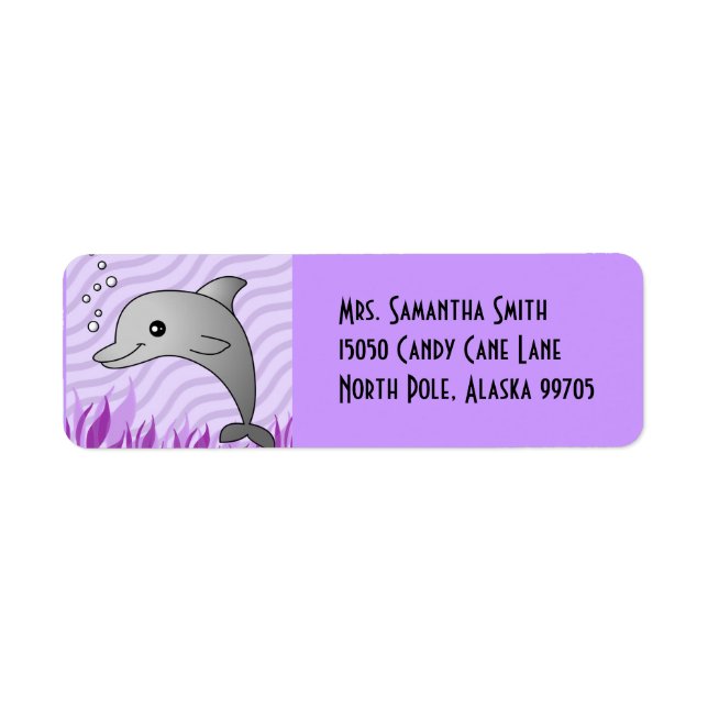Cute Grey Dolphin in Purple Water Label (Front)