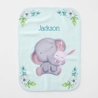 Cute Grey Elephant and Bunny Rabbit     Baby Burp Cloth